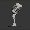 Classic Vintage Retro Microphone With Metallic Grille Stand And Shiny Base