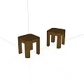 Two Simple Wooden Stools With Square Seats And Four Legs 3d model