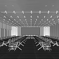 Modern Conference Room With Long Table Chairs Large Windows And Ceiling Light Strips 3d model