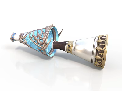 Ornate Decorative Horn With Blue Enamel Gold Patterns And Carved Details 3d model