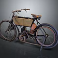 Vintage Bicycle With Engine Metal Frame Leather Seat And Support Stand
