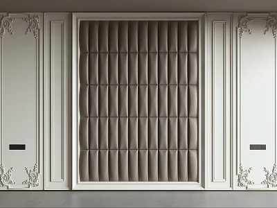 Elegant Modern Background Wall Design With Tufted Fabric Panel And Carved Decorative Frames 3d model