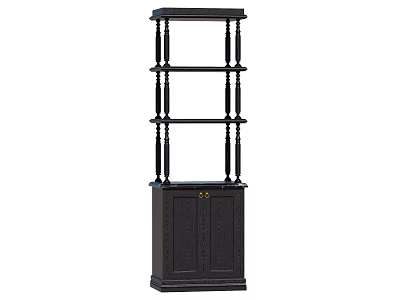 Black Tall Storage Shelf With Multi Tier Design And Cabinet Base 3d model