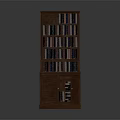 Brown Wooden Bookcase With Multiple Shelves And Cabinet With Doors Filled With Books