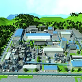 Aerial View of Industrial Plant Surrounded by Green Hills With Multiple Buildings and Industrial Equipment