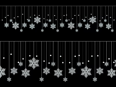 Hanging Ornaments with Snowflakes and Small Dots on Black Background in Two Rows 3d model