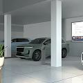 Modern Car Dealership Showroom With White SUV On Display Interior Plants And Large Windows