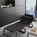 Black Folding Bed In Modern Room With Urban Skyline And Storage Cabinet