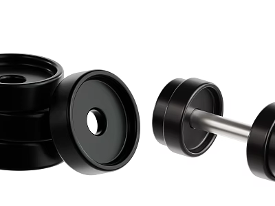 Black Dumbbell and Weight Plates Set Fitness Equipment for Strength Training 3d model