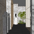 Corridor Hotel Entrance Aisle Dupont Paper New Chinese Aisle Corridor Landscape 3d model