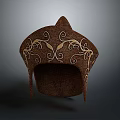 Decorative Brown Hat With Golden Curly Patterns And Traditional Design