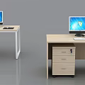 Modern Office Desks Light Wood Finish With Drawer Cabinets and Computer Monitors Setup