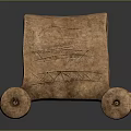 Traditional Handcrafted Wooden Cart With Curved Roof Textured Surface And Wheels