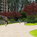 Residential Landscape With Walking Path Steps Trees Lawns And Flower Beds Near Buildings