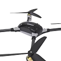 Smart Drone with Four Propellers Black Body Gray Landing Gear and Gold Accents