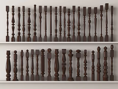 Different Styles Of Wooden Balusters On 3d model