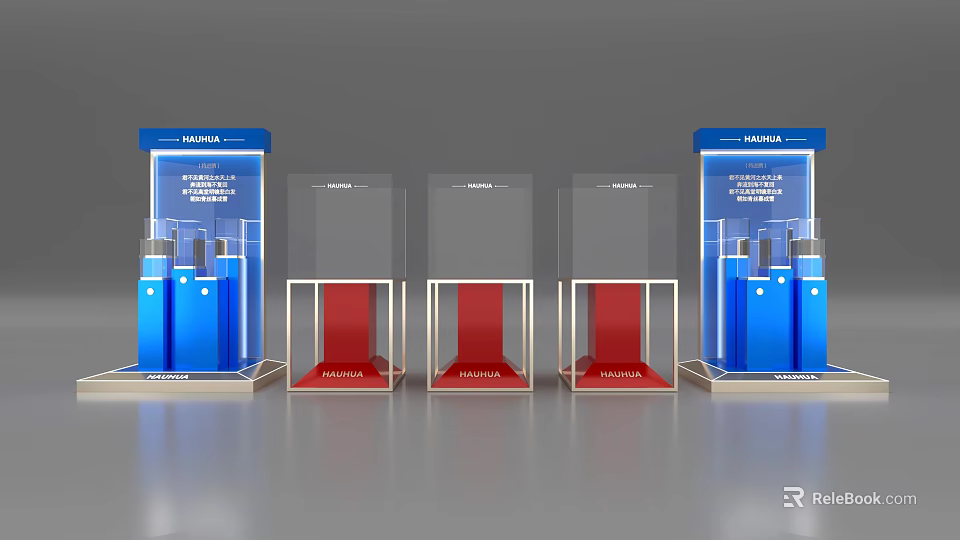 LA MER Cosmetic Display Stands With Blue Bottles And Red Bases Setup 3d model 