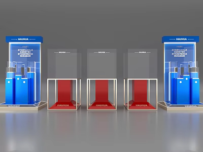 LA MER Cosmetic Display Stands With Blue Bottles And Red Bases Setup 3d model