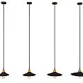 Four Stylish Pendant Lights Featuring Black Long Rods Black Shades Gold Accents And Clear Bulbs
