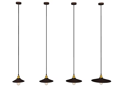 Four Stylish Pendant Lights Featuring Black Long Rods Black Shades Gold Accents And Clear Bulbs 3d model