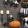 Halloween Decorative Ornament Set With Various Pumpkins Candles Skull And Bat Decorations