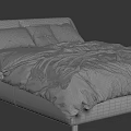 Modern Beige Upholstered Double Bed With Green Pillows And Gray Blanket 3d model