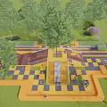 Vibrant Children's Play Area With Colorful Paths Green Trees Lawns And Playful Space Design