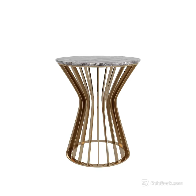 Elegant Coffee Table With Round Marble Top And Golden Metal Spiral Base Design 3d model 