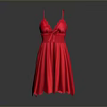 Red Women's Dress With Spaghetti Straps Lace Details Bow Front And Flared Skirt