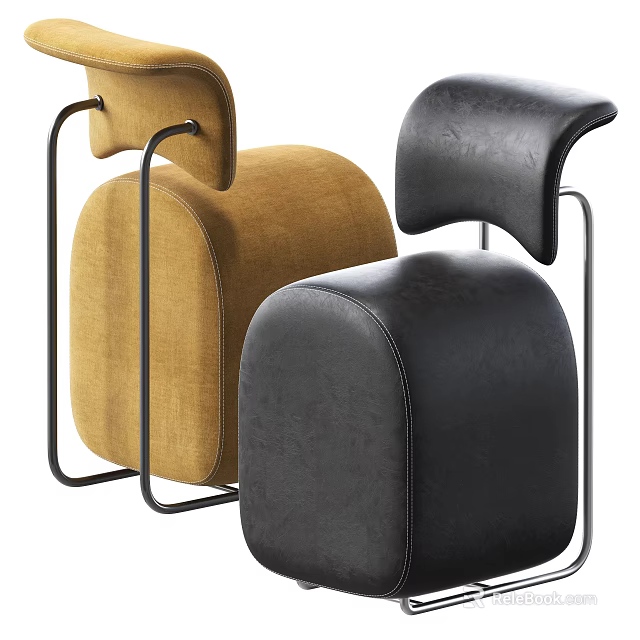 Yellow and Black Single Sofa with Fabric Leather Upholstery and Metal Frame Modern Design 3d model 