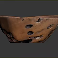 Carved Ceramic Bowl Sculpture With Reddish Brown Surface And Multiple Holes Design