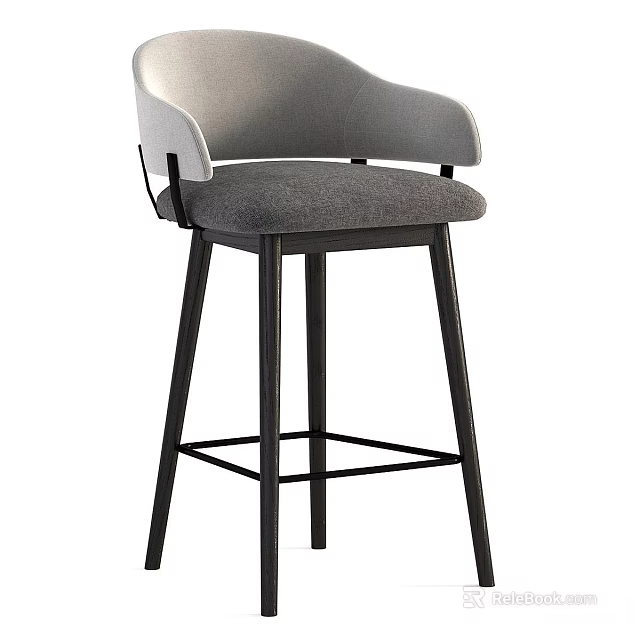 Modern Soft Upholstered Bar Stool With Sturdy Black Wooden Legs For Home Kitchen And Bar 3d model 