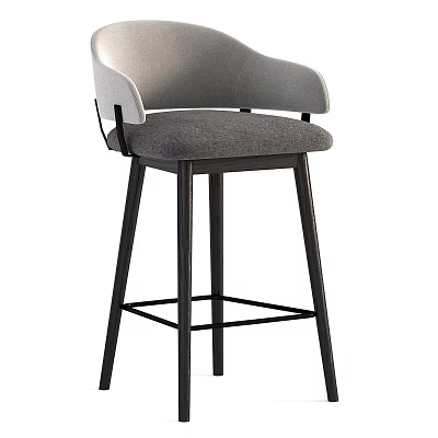 Modern Soft Upholstered Bar Stool With Sturdy Black Wooden Legs For Home Kitchen And Bar 3d model