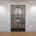 Modern Frosted Glass Partition With Black Metal Frame Circular Pattern And White Wall Paneling
