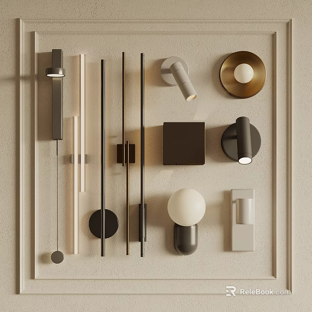 Modern Wall Lamps With Various Designs Shapes And Metallic Finishes For Home Interior 3d model 