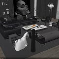 Elegant Modern Leather Sofa and Coffee Table Set with Cushions Accent Chairs and Area Rug
