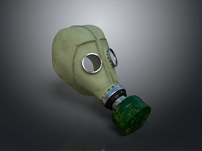 Green Gas Mask With Two Circular Lenses And Bottom Filter Canister Design 3d model