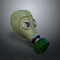 Green Gas Mask With Two Circular Lenses And Bottom Filter Canister Design