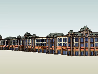 European Commercial Street With Classical Architecture Colorful Facades And Arched Windows 3d model