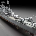 Large Gray Warship Featuring Multiple Turrets Upper Superstructure And Deck Facilities 3d model