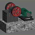 Industrial Equipment Featuring Two Red Wheels Green Motor And Gray Base