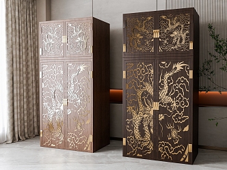 New Chinese Style Solid Wood Wardrobe 3d model