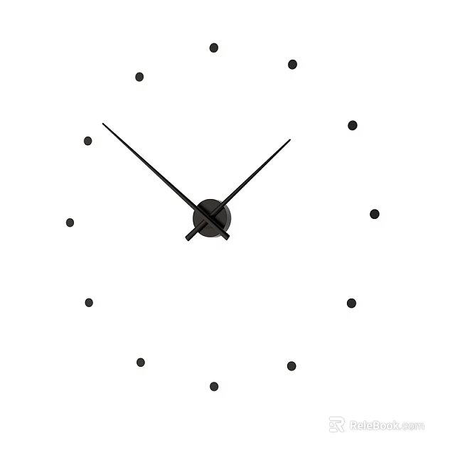 Minimalist Wall Clock with Black Hands and Dot Markers on White Background 3d model 