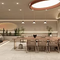 Modern Specialty Store Interior Featuring Round Pendant Light Staircase Plants And Display Wall