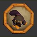 Purple Cartoon Character With Gear Hat Red Scarf Orange Feet On Octagonal Base