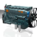 Industrial Engine With Multiple Cylinders Mechanical Fan And Metal Pipes