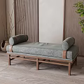 Modern Daybed Interior With Wooden Frame Gray Cushion And Green Plant Against Wooden Wall