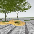 Golden Spiral Outdoor Chairs With Modern Design On Stone Pavement Near Trees