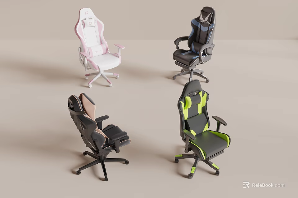 Ergonomic Gaming Armchairs with Modern Design Different Colors and Swivel Wheels 3d model 