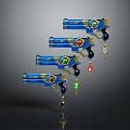Blue Commercial Equipment Four Pieces With Gold Accents Colored Gemstones Pistol Like Design And Ornaments